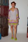 Buy_Nirmooha_Multi Color Georgette Lurex And Embroidery Geometric & Tie-up Dress _at_Aza_Fashions