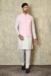 Buy_Aryavir Malhotra_Pink Silk Blend Embroidered Chikankari Geometric Work Bundi And Plain Kurta Set _at_Aza_Fashions