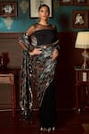 Buy_Priyanka Jain_Black Velvet Lining Shantoon Print And Pre-stitched Saree With Bodysuit Blouse _at_Aza_Fashions