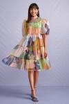 Buy_Pankaj & Nidhi_Blue Organza Hibiki Hand Embellished Tiered Mini Dress_at_Aza_Fashions