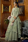 Buy_Sahil Kochhar_Green Soft Net Embroidery Floral Round Neck Jahanara Gown  _at_Aza_Fashions