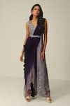 Buy_Rishi and Soujit_Purple Georgette And Organza Embroidery Ombre Saree Gown With Belt  _at_Aza_Fashions