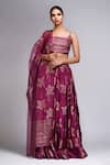 Buy_Shruti S_Wine Silk, Organza Embroidery Square Neck Geometric Hand Block Print Lehenga Set _at_Aza_Fashions