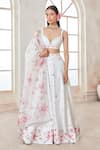 Buy_LASHKARAA_White Satin Printed Floral Sweetheart Neck Scattered Lehenga Set _at_Aza_Fashions