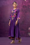 Buy_Label Niti Bothra_Purple Kora Silk Applique Mughal Round Kurta And Palazzo Set _at_Aza_Fashions