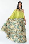 Buy_Nikita Vishakha_Green Printed And Raw Floral, Persian One Shoulder Top And Skirt Set _at_Aza_Fashions
