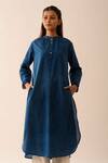 Buy JAYATI GOENKA Blue Upcycled Fabric Mandarin Collar Printed Kurta at Aza Fashions Buy_JAYATI GOENKA_Blue Upcycled Fabric Mandarin Collar Printed Kurta _at_Aza_Fashions