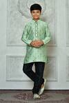Buy_Petite Pomme_Green Polyester, Silk Embroidery Paisley Pattern Kurta And Churidar Set _at_Aza_Fashions