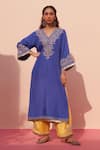 Buy_Angad Singh_Blue Lining Crepe Embroidered Zardozi V Neck Choga And Palazzo Set _at_Aza_Fashions