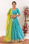 Buy_Rivaaj Clothing_Blue Floret Print And Lurex Striped Lehenga Set _at_Aza_Fashions