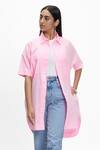 Buy_Terra Luna_Pink 100% Organic Handloom Cotton Spread Collar Patch Pocket Shirt Dress_at_Aza_Fashions