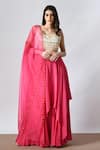 Buy_Salt and Spring_Pink Crepe Hand Embellished Beads Scoop Layered Lehenga And Blouse Set  _at_Aza_Fashions