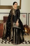 Buy_Safaa_Black Vegan Silk Lining Shantoon Woven Blossom The Rahma Kurta Gharara Set _at_Aza_Fashions