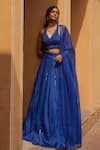 Buy_Zoon_Blue Lehenga And Dupatta 100% Silk Embroidery Sequin V Neck Panelled Set _at_Aza_Fashions