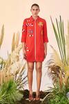 Buy_Shahin Mannan_Red Double Crepe Holiday Shirt Dress_at_Aza_Fashions