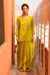 Buy_Enech_Yellow Muslin Modal Dyed And Embellished Ombre Tunic & Draped Skirt Set  _at_Aza_Fashions