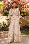 Buy_Suruchi Parakh_Off White Georgette Crepe Printed Flower V Neck Twist Top And Palazzo Set _at_Aza_Fashions