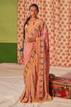Buy_Siddhartha Bansal_Pink Crepe Embroidery, Sequins Scoop Neck Floral Print And Saree With Blouse _at_Aza_Fashions