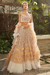 Buy_Cherie D_Gold Tulle Silk Embroidery Sequin Sweetheart Tsarina Lehenga Set _at_Aza_Fashions