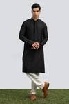 Buy_Kaka Calcutta_Black Bamboo, Cotton, Silk Beads Embroidered Kurta Set _at_Aza_Fashions