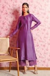 Buy_Dohr India_Purple Kurta And Palazzo Silk Chanderi Embroidery Saira Neck Set  _at_Aza_Fashions