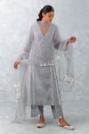 Buy_Devnaagri_Grey , Chanderi, Organza Embroidery Floral Block Print Kurta Pant Set _at_Aza_Fashions