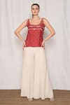Buy_Amrta By Guneet Kondal_Pink Viscose Embroidery Scoop Neck Top And Wide Legged Pant Set _at_Aza_Fashions