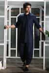 Buy_Echke_Blue Linen Plain Kurta And Dhoti Pant Set _at_Aza_Fashions