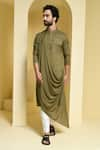 Buy_KUSTOMEYES_Green Cotton Drape Kurta And Pant Set _at_Aza_Fashions