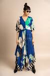 Buy_Nupur Kanoi_Blue Crepe Digital Print Striped And Floret Kaftan & Draped Pant Set  _at_Aza_Fashions