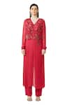 Buy_Rohit Gandhi + Rahul Khanna_Pink Silk, Georgette Embroidery V-neck Dori Embellished Kurta And Pant Set _at_Aza_Fashions