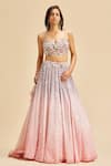 Buy_Nitika Gujral_Pink Lehenga Georgette Embroidery Floral Sweetheart Neck Shaded Set _at_Aza_Fashions