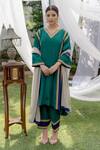 Buy_Daljit Sudan_Green Phiran Kurta And Pant Crepe & Dupatta Georgette Embroidery Neckline Set _at_Aza_Fashions