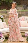 Buy_Summer By Priyanka Gupta_Pink Georgette Sequins, Embroidery Rose Print Saree With Sleeveless Blouse_at_Aza_Fashions