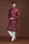 Buy_Kasbah_Maroon Silk, Cotton Embroidery Floral Kurta Set _at_Aza_Fashions