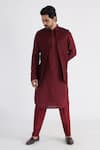 Buy_Smriti by Anju Agarwal_Maroon Nehru Jacket- Linen Satin Kurta - Bam Silk And Darek Paisley & Set _at_Aza_Fashions