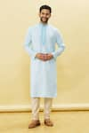 Buy_Samyukta Singhania_Sky Blue Cotton Plain Paisley Embroidered Placket Kurta Churidar Set _at_Aza_Fashions