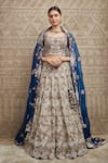 Buy_Prisho_Grey Tissue Embroidery Zardozi Round Gota Bridal Lehenga Set  _at_Aza_Fashions