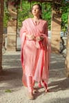 Buy_MONK & MEI BY SONIA ANAND_Peach Georgette Embroidered Sequin V Neck Kurta Set _at_Aza_Fashions
