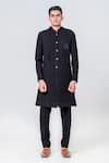 Buy_Amrit Dawani_Black Japanese Polyester Placement Patch Pocket Sherwani With Trouser _Online_at_Aza_Fashions