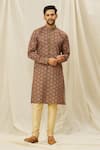 Buy_Aryavir Malhotra_Brown Kurta  Handloom Cotton Printed Digital Set _at_Aza_Fashions