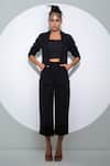 Buy_Pocketful Of Cherrie_Black Crepe Plain Jacket Shawl Collar Gathered Sleeve And Cropped Culottes Set _at_Aza_Fashions