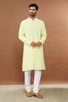 Buy_Aham-Vayam_Yellow Cotton Sequins Suryamukhi Embroidered Kurta And Churidar Set _at_Aza_Fashions