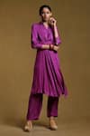 Buy_Ritu Kumar_Purple Viscose Dobby Textured Shirt Collar Kurta And Pant Set _at_Aza_Fashions