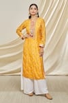 Buy_Gopi Vaid_Orange Tussar Silk Embellished Floral Round Rashida Pattern Tunic _at_Aza_Fashions