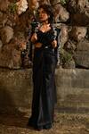 Buy_House of Exotique_Black Velvet, Organza, Lace Stones, Embroidered Jacket Pre Draped Saree Set _at_Aza_Fashions
