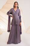 Buy_Divya Aggarwal_Purple Georgette, Organza Crystals V-neck Meadow Swirl Print Kurta Sharara Set _at_Aza_Fashions