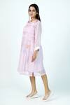 Buy_Jyoti Bansal_Pink Kota Doria Applique Round Neck Sugar Rose Pleated Bodice Tunic Dress _at_Aza_Fashions