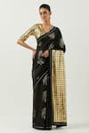 Buy_Label Earthen_Blue Chanderi Silk Printed Checkered V Sonpapri Saree With Blouse _at_Aza_Fashions
