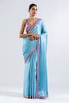 Buy Vvani By Vani Vats Blue Georgette, Satin, Chiffon Sequins, Plain Saree With Embellished Blouse at Aza Fashions Buy_Vvani By Vani Vats_Blue Georgette, Satin, Chiffon Sequins, Plain Saree With Embellished Blouse _at_Aza_Fashions